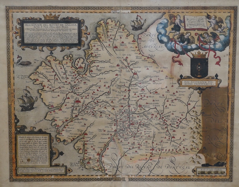 Abraham Ortelius (Belgian, 1527-1598), hand coloured map of Galicia, 42 x 54cm. Condition - fair